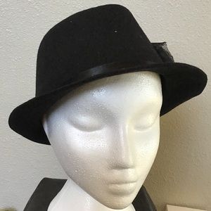 Black Wool Blend Hat with Black Flower